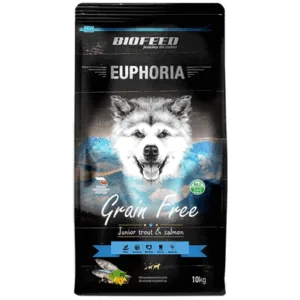Comanda online BIOFEED EUPHORIA Gluten Free Pastrav & Somon hrana monoproteica pentru caini tineri de rase medii si mari 10 kg