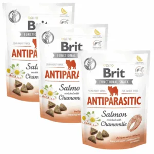 Comanda online BRIT Care Dog Functional snack antiparasitic 3x150 g recompense antiparazitare cu somon
