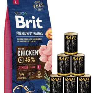 Comanda online BRIT Premium By Nature Junior Large L 15 kg + hrana umeda 6x1240 g cu pasare