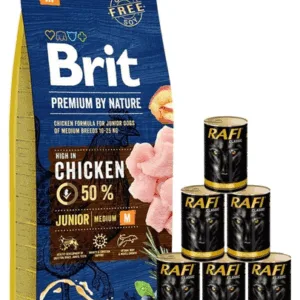 Comanda online BRIT Premium By Nature Junior Medium M 15 kg + hrana cu pasare 6x1240 g