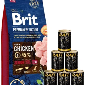 Comanda online BRIT Premium By Nature Senior Large Extra Large L+XL 15 kg + hrana in sos 6x1240 g