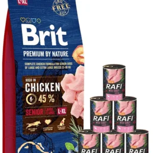 Comanda online BRIT Premium By Nature Senior Large Extra Large L+XL 15 kg + set conserve 6x400 g curcan