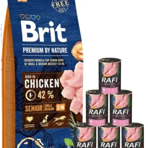Comanda online BRIT Premium By Nature Senior Small Medium S+M 15 kg + curcan 6x400 g hrana caini