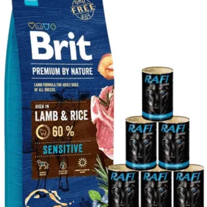 Comanda online BRIT Premium By Nature Sensitive Lamb 15 kg + hrana cu miel 6x1240g