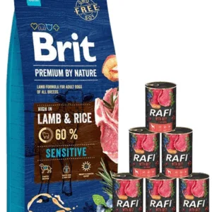Comanda online BRIT Premium By Nature Sensitive Lamb 15 kg + hrana umeda cu vita 6x400 g