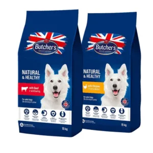 Comanda online BUTCHER'S Natural&Healthy mix arome mancare caine 2 x 15 kg pui si vita