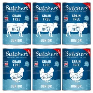 Comanda online BUTCHER'S Original Junior Mix arome pentru catei 6x400g bucati vita si pui in aspic