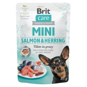 Comanda online Brit Care Dog Mini Salmon and Herring Sterilised Fillets in Gravy 85 g