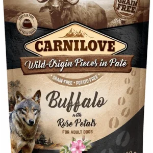 Comanda online CARNILOVE  Hrana umeda pentru caini cu bivol si ​​petale de trandafir 300g