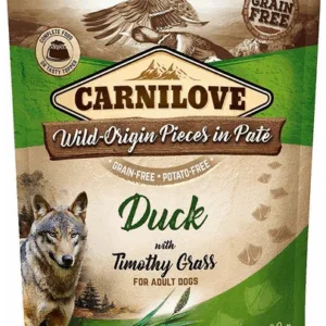 Comanda online CARNILOVE hrana umeda pentru caini cu pate de rata si iarba Timotei 300g