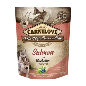Comanda online Carnilove Dog Pouch Paté Salmon with Blueberries for Puppies