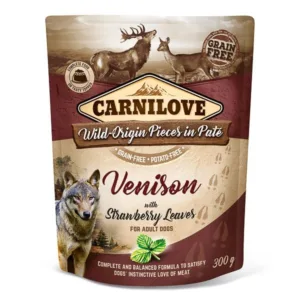 Comanda online Carnilove Dog Pouch Paté Venison with Strawberry Leaves