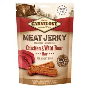 Comanda online Carnilove Jerky Chicken and Wild Boar Bar 100 g