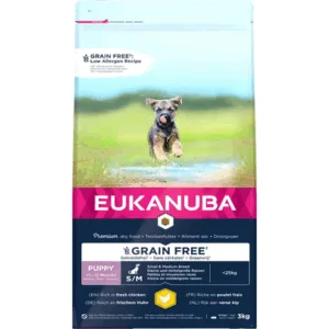 Comanda online EUKANUBA Puppy Grain Free pentru talie mica/medie S/M 3 kg hrana pentru catelusi