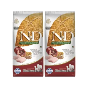 Comanda online FARMINA N&D Ancestral Grain dog Adult Medium & Maxi Chicken & Pomegranate 2 x 12 kg hrana caini
