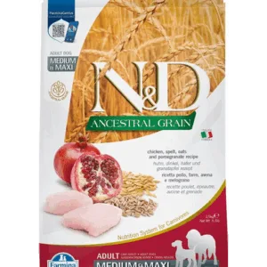 Comanda online FARMINA N&D Ancestral Grain dog Adult Medium & Maxi Chicken & pomegranate Hrana uscata pentru caini de talie medie si mare