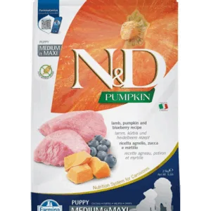 Comanda online FARMINA N&D GF Puppy Medium&Maxi Pumpkin Lamb&Blueberry hrana uscata caini juniori talie medie/mare