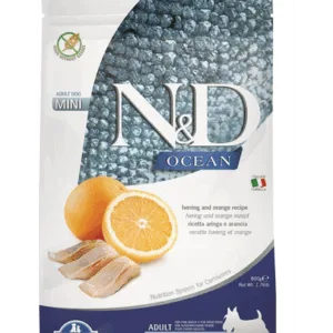 Comanda online FARMINA N&D Ocean Canine Herring & Orange Adult Mini hrana caini adulti de rasa mica 800 g