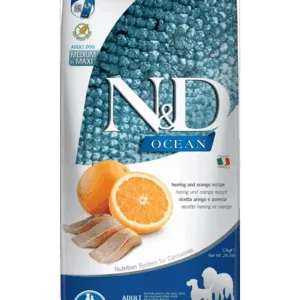 Comanda online FARMINA N&D Ocean Dog Adult Herring&Orange Medium&Maxi hrana uscata caini adulti talie medie/mare