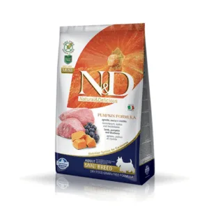 Comanda online FARMINA N&D Pumpkin Lamb&Blueberry Adult Mini 14 kg (2 x 7 kg) hrana caini talie mica