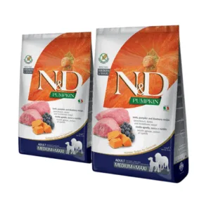 Comanda online FARMINA N&D Pumpkin lamb & blueberry Adult Medium & Maxi 2 x 2.5 kg hrana caini adulti talie medie sau mare