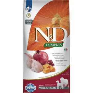 Comanda online FARMINA N&D Quail Pumpkin & Pomegranate Adult Medium & Maxi Hrana uscata caini talie medie si mare 12 kg