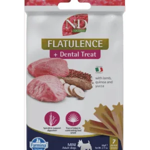 Comanda online FARMINA N&D Quinoa Dental Treat Flatulence Mini 60 g gustare dentara pentru caini de talie mica