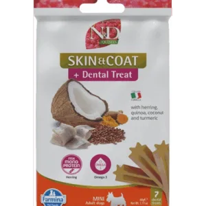 Comanda online FARMINA N&D Quinoa Dental Treat Skin Coat Herring Mini 60 g gustare dentara cu hering