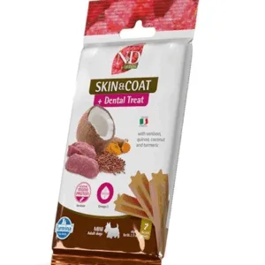 Comanda online FARMINA N&D Quinoa Dental Treat Skin Coat Venison Mini 60 g batoane dentare pentru caini talie mica