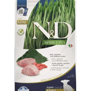 Comanda online FARMINA N&D Spirulina Puppy Mini Lamb & Wolfberry 2 kg Hrana uscata pentru catei talie mica
