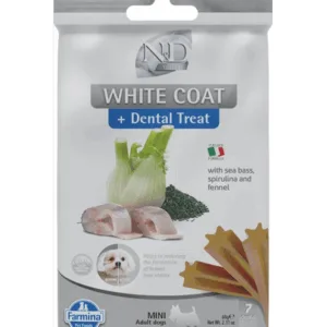 Comanda online FARMINA N&D White Dental Treat Coat Sea bass Mini 60 g recompensa dentara pentru caini de rase mici