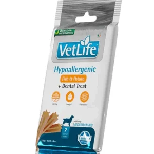 Comanda online FARMINA Vet Life Dental Treat Hypoallergenic Fish Medium/Maxi 100 g batoane dentare pentru caini de talie medie si mare