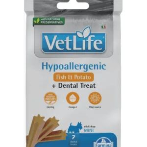 Comanda online FARMINA Vet Life Dental Treat Hypoallergenic Fish Mini 60 g Baton dentar cu peste