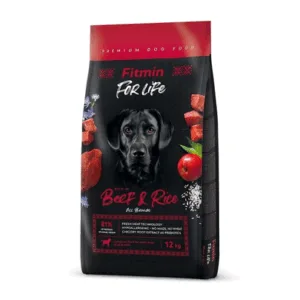 Comanda online FITMIN Dog For Life Beef & Rice 12 kg hrana caini cu vita si orez
