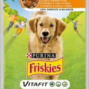 Comanda online FRISKIES Plic hrană umedă pt câini Adult Pui şi Morcovi în aspic 100g