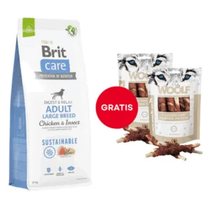 Comanda online Hrana caine talie mare BRIT Care Dog Sustainable Adult Large Breed Chicken & Insect 12kg + WOOLF Chicken And Rawhide Twister 2 x 100g GRATIS