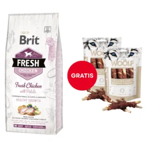 Comanda online Hrana catei BRIT Fresh Puppy 12 kg + GRATIS Woolf Chicken And Rawhide Twister 2 x 100g