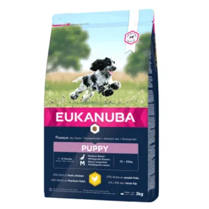 Comanda online Hrana catelusi EUKANUBA Growing Puppy Medium Breed bogat in pui proaspat 3kg