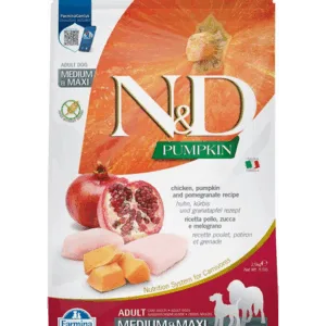 Comanda online N&D Pumpkin Chicken & Pomegranate Adult Medium & Maxi 2.5 kg hrana caini adulti talie medie/mare