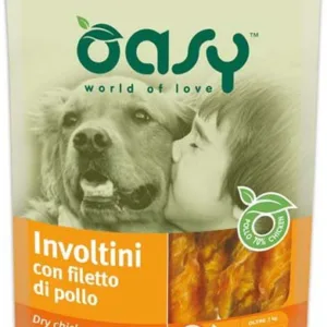Comanda online OASY Delicatese pentru câini Sticks împletit Piele de Vită şi File de Pui 100g