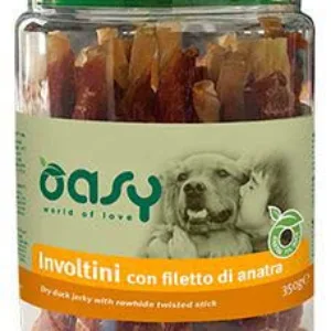 Comanda online OASY Delicatese pentru câini Sticks împletit Piele de Vită şi File de Raţă 350g