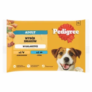 Comanda online PEDIGREE Adult plicuri hrana caini 4x100 g in gelatina cu pui si peste