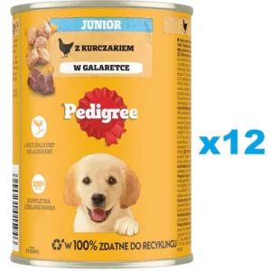 Comanda online PEDIGREE Junior 12 x 400g pui in aspic hrana umeda caini juniori