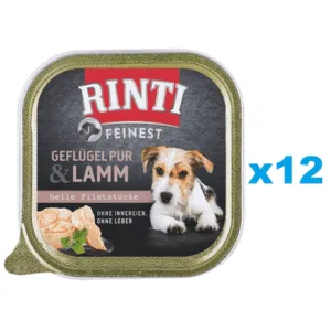 Comanda online RINTI Feinest Poultry Pure&Lamb pasare si miel 12x150 g hrana caini