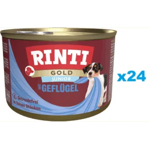 Comanda online RINTI Gold Junior Poultry Mini conserve pentru catei 24x185 g cu pasare