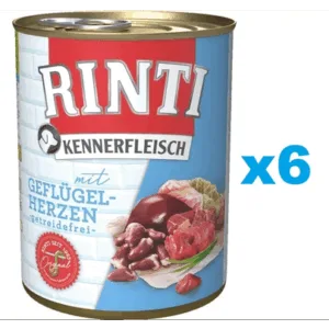 Comanda online RINTI Kennerfleisch Poultry hearts pentru caine 6x800 g inimi pasare
