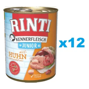 Comanda online RINTI Kennerfleish Junior Chicken 12x800 g hrana umeda cu pui
