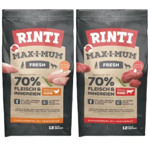 Comanda online RINTI MAX-I-MUM Beef cu vita 12 kg + Chicken cu pui 12 kg pachet hrana pentru caini