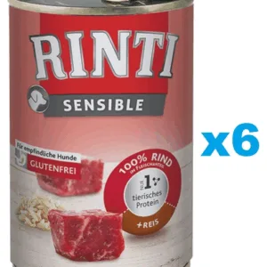 Comanda online RINTI Sensible vita si orez 6x400 g pentru caini