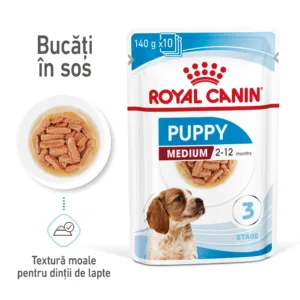 Comanda online Royal Canin Medium Puppy hrana umeda caine junior (in sos)
